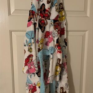 Disney Girls' Fleece Hooded Robe with Princess Print - Pink, Blue, Yellow, Brown